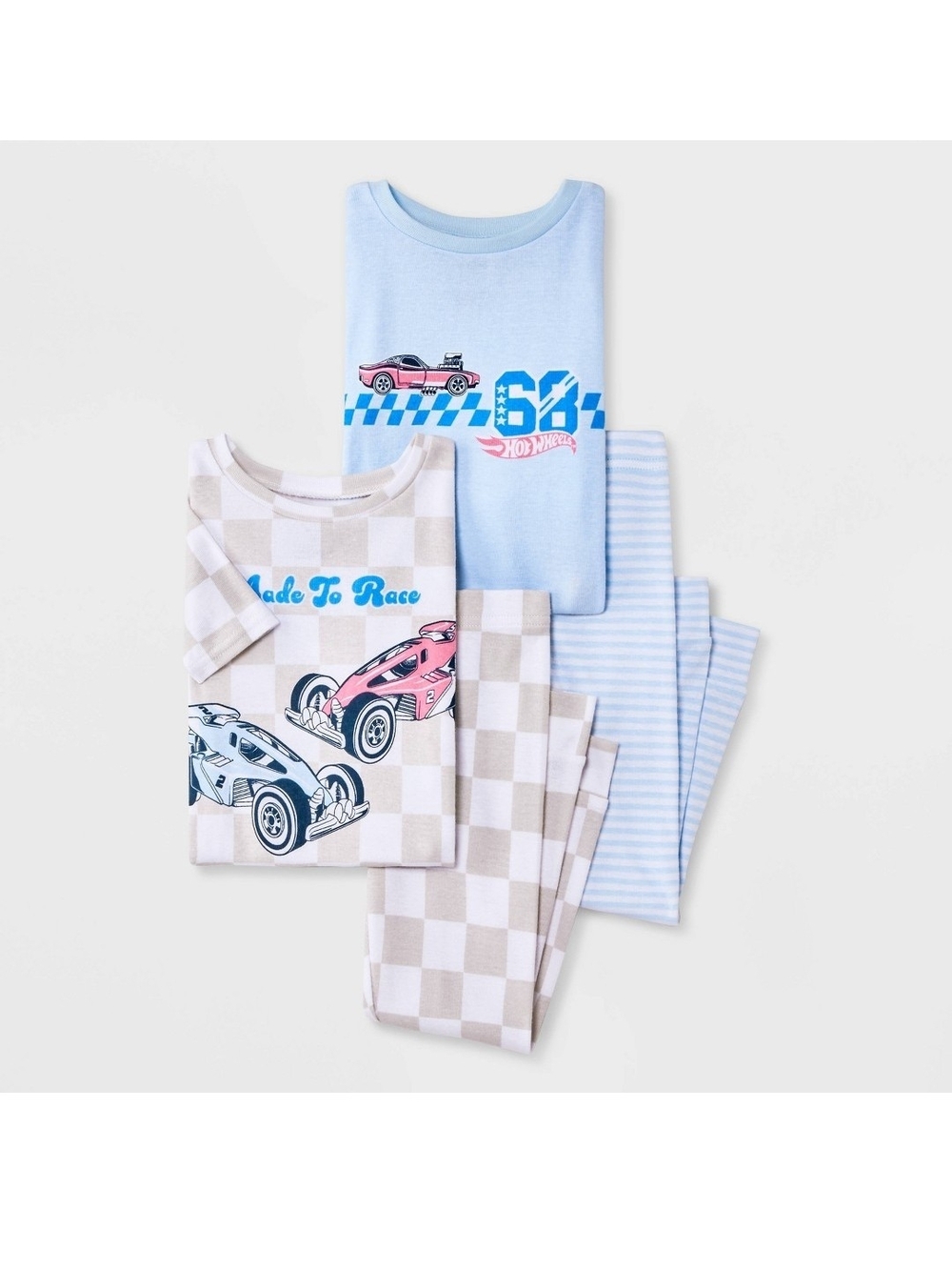 Boys Blue and Cream Race Car Pajama Set - Cozy Two-Piece PJ